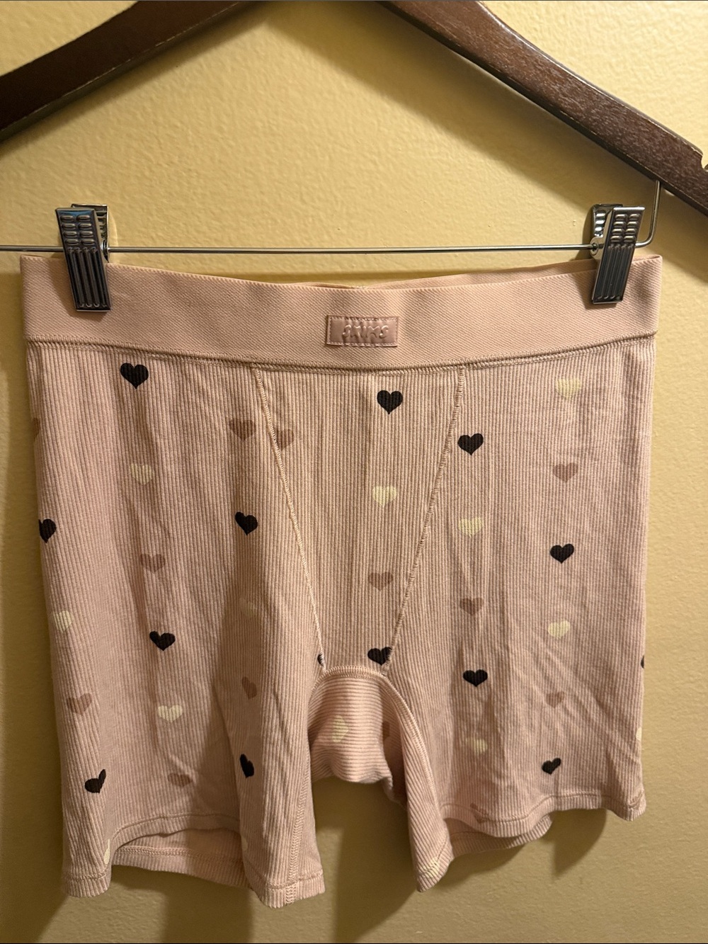 Skims Light Pink Heart Print Ribbed Boxer Shorts